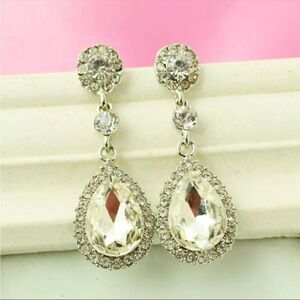 Diamond CZ long Dangle Triple Drop Prom Bridal Formal Earrings 🆕 White Diamond